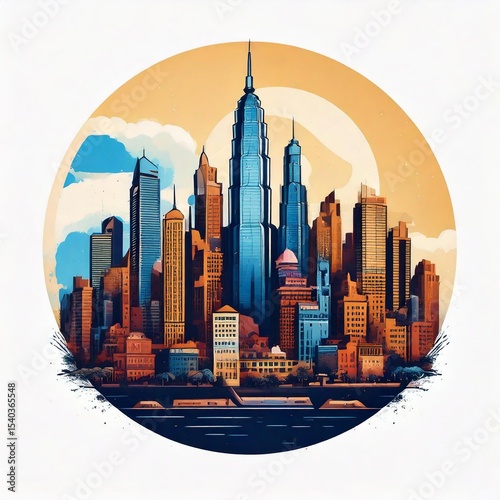 City icon logo with simple illustration at side view on flat art design
