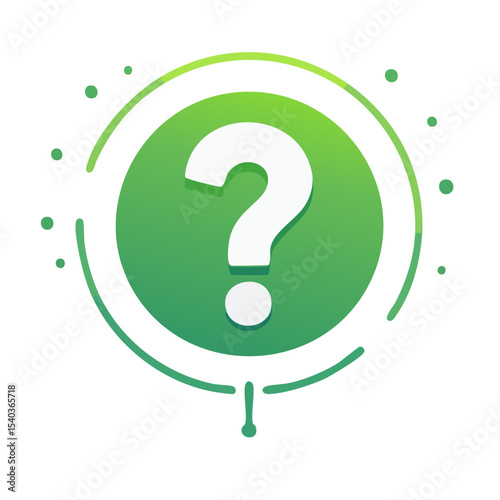 Question mark icon graphic on green gradient background with circular effects for help and support resources