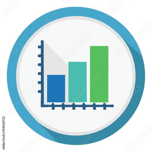 Rising bar graph illustration showing progress and growth with an increasing trend for data visualization and success concept in blue and green