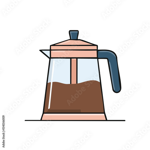 Coffee Percolator with Brewed Coffee in a Clean Line Cartoon Style Illustration