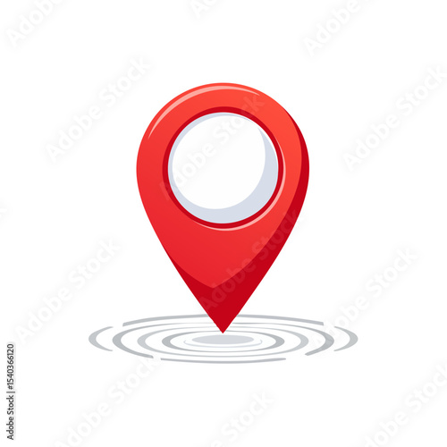 Shiny Red Location Pin Icon Marking a Spot with Concentric Circles Emanating Outwards on Black Background