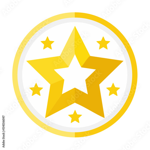 Gold star award badge with white background and smaller surrounding stars for achievement or success recognition