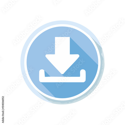 White download arrow icon in light blue circle with shadow, representing data transfer or application installation