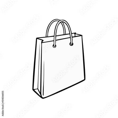 White Shopping Bag with Handles Illustration on Black Background Minimalist Design