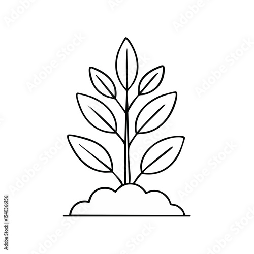 Simple white seedling growing in dirt on black background for sustainable future design