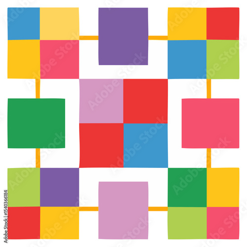 Colorful Square Pattern Composition, Playful Artistic Design, Abstract Geometric Arrangement