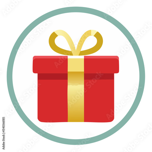 Festive red gift box tied with golden ribbon icon perfect for seasonal greeting cards and holiday promotions