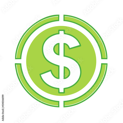 Illustration of White Dollar Symbol with Green Circle Target on a Black Background