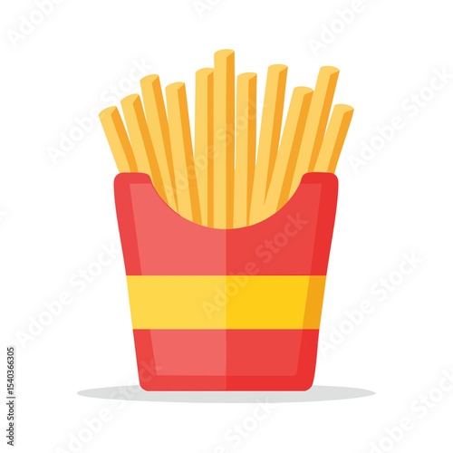 Cartoon French Fries in Red and Yellow Container Fast Food Appetizer Graphic