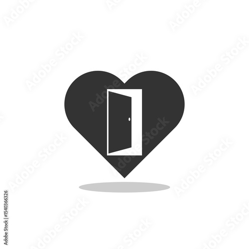 Door of heart icon with shadow