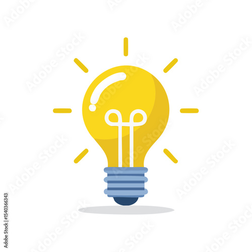 Cartoon lightbulb glows against black background, creative idea and inspiration concept with shiny effect