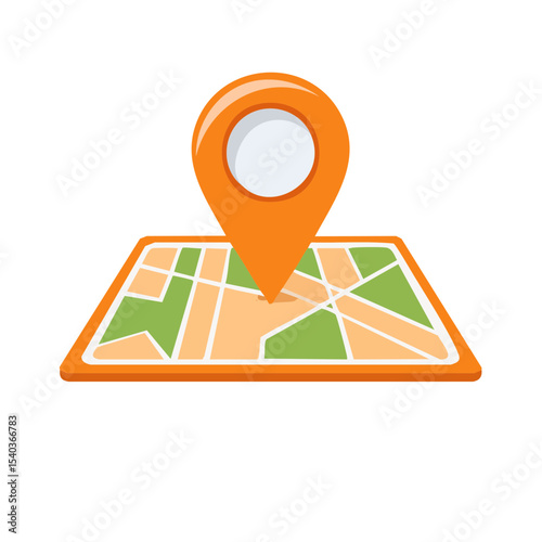 Location map with pin marker in flat design style illustration showing city streets and geographical points for maps or direction services