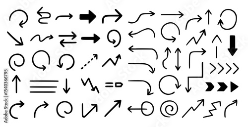 Vector illustration of hand-drawn arrows in various styles and directions on a white background