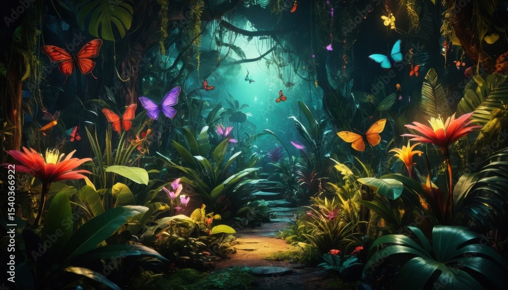 Fototapeta premium Tropical fish in an aquarium with colorful coral reefs in blue underwater light