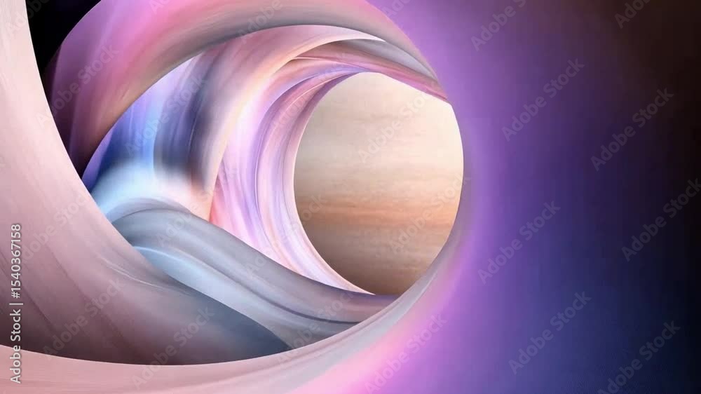 Journey Through the Cosmos: Abstract, swirling shapes create a portal-like effect, drawing the eye towards a planet in the center.