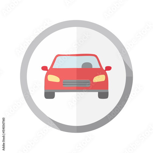 Stylized red car illustration on a circular button for apps, transportation, automotive industries, and car rentals