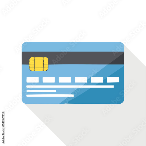 Modern blue credit card illustration with chip and magnetic stripe for secure payments financial technology banking symbol