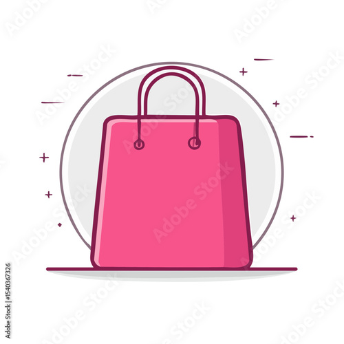 Pink shopping bag icon with rounded handles, flat illustration on white circle