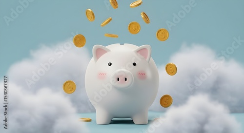 Monedas que caen al concepto de ahorro de piggy, financiero y depósito financiero y de dinero.