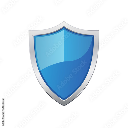 Glossy Blue Shield Symbolizing Protection Security Safety and Trust with Metallic Border