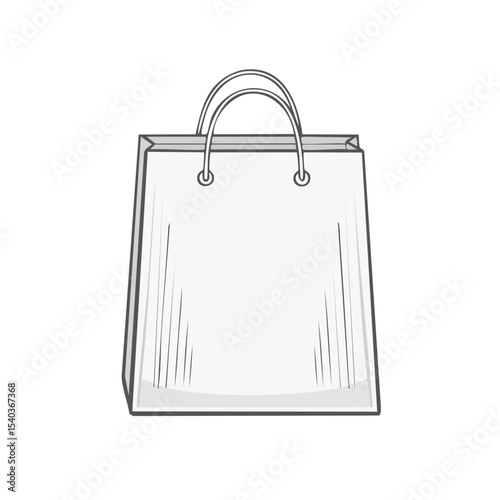 Illustration of a simple white paper shopping bag with handles, isolated on black backdrop.
