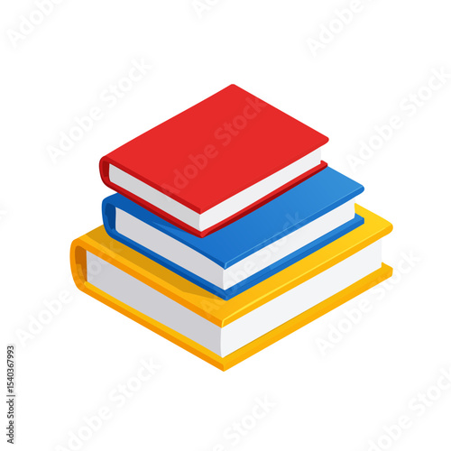 Stacked Books Illustration: Red, Blue, and Yellow Textbooks for Education and Learning Concepts