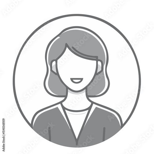 Faceless female avatar icon gray scale isolated on white circle modern minimal profile picture person user interface element