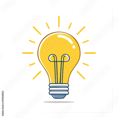 Bright yellow lightbulb shining on black background illuminating a new idea or innovation inspiration with stylized cartoon graphics