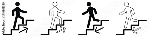 Stairs icon vector. Walking up staircase or stairs sign flat vector icon, Climb Up Stair Sign. Upstairs icon isolated sign symbol vector. Man climbing stairs. Step on the ladder. 