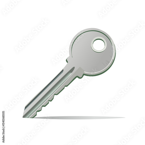 Isolated silver metal key flat lay on black backdrop security access
