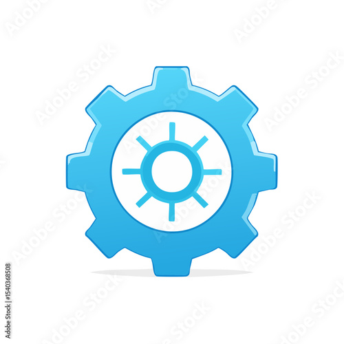 Blue gear icon with inner design on black background for settings, technology, or industry related concepts