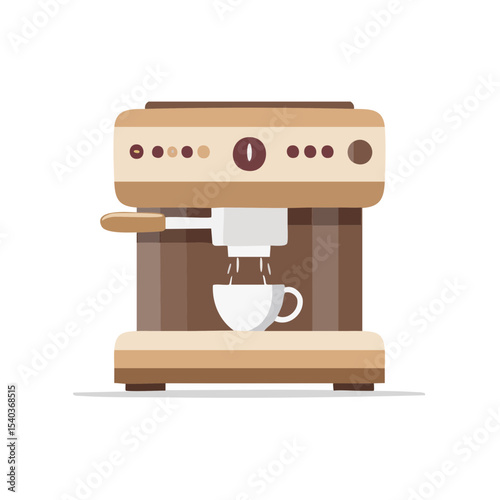 Espresso Machine Pouring Coffee into Cup Simple Illustration Coffee Maker Brewing Beverage in Minimalist Design