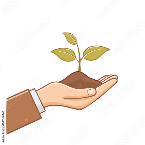 Hand Holding Young Plant Sprout in Soil Depicting Growth Germination and Environmental Care