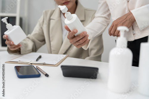 Business or marketing woman team present product for customer, research and development discuss swot analysis, investment, marketing research , trending products report, findings and ideas, project photo