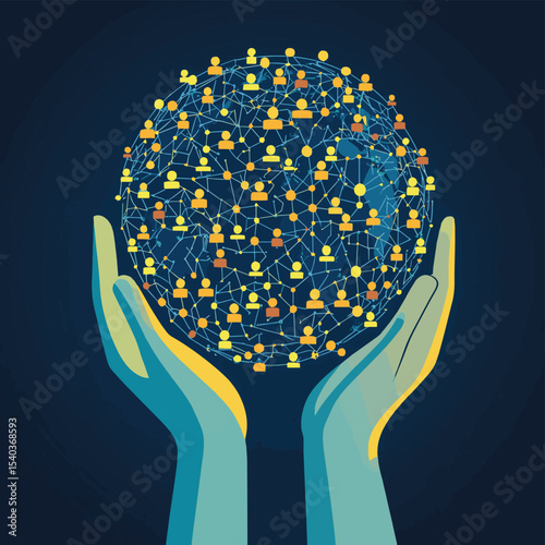 Earth Day concept with hands protecting the globe. Save our planet vector illustration for environmental conservation. Ecology, sustainability, nature care, green future, harmony