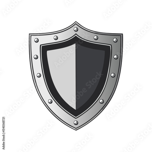Metallic Shield Icon Riveted Border for Security Protection and Defense Concepts Symbol Medieval Age War Game Isolated on Black
