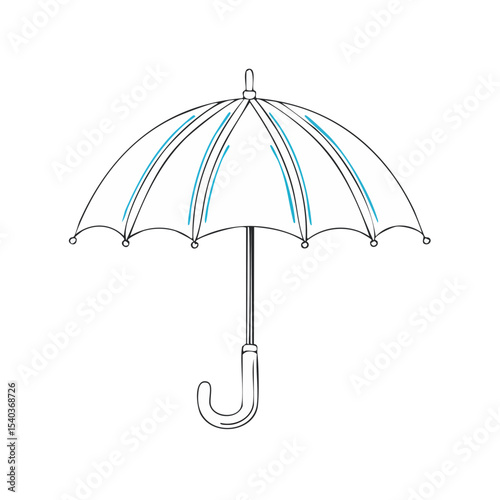 Minimalist white umbrella with blue details illustration on a black background for rain or sun protection concept