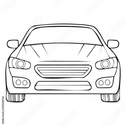 Sporty Car Front View Minimalistic Outline Illustration for Automotive and Transportation Concepts