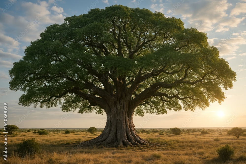 Obraz premium Majestic tree in serene landscape.