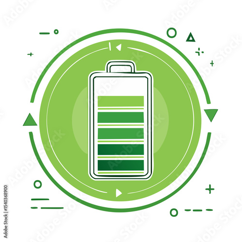 Green Battery Charging Concept Depicting Energy Sustainability and Environmental Responsibility with Geometric Elements