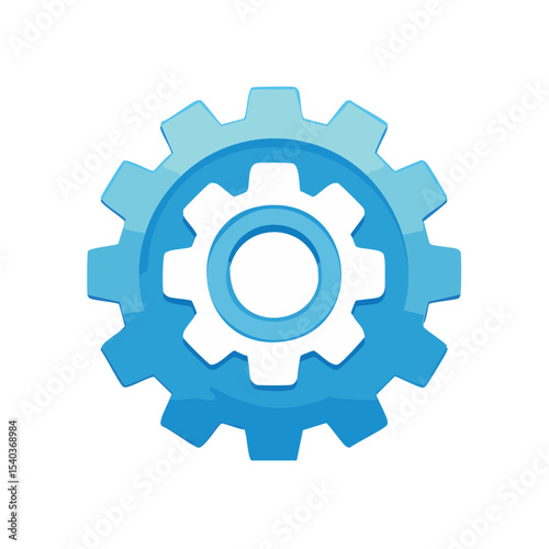 Cog wheel icon on black background symbolising settings or maintenance in blue and white. Depicts engineering or a gear for process improvement and function.