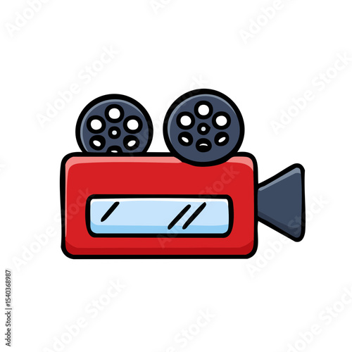 Cute Film Camera Cartoon Illustration Red Body Black Background Media Tool Filmmaking Movies