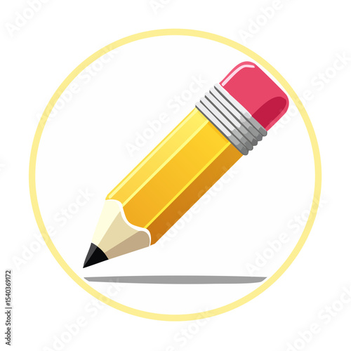 Illustration of a Yellow Pencil with Eraser for Writing and Drawing in a Circle Graphic