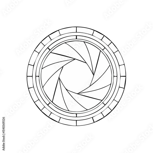 Camera Iris Diaphragm Shutter Aperture Lens Ring in White Outline on Black Background