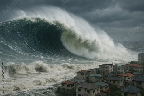Fototapeta Naklejka Na Ścianę i Meble -  Massive wave threatens coastal homes.
