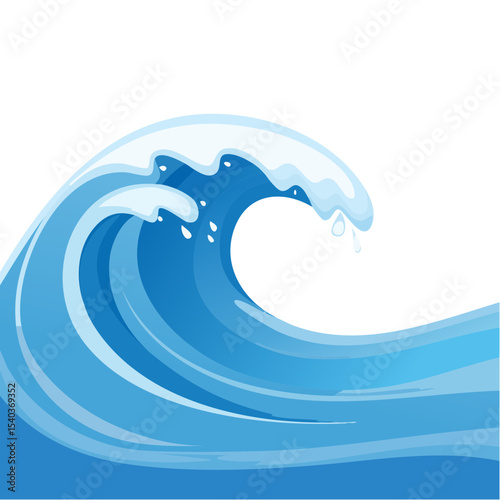 Stylized Blue Ocean Wave with White Crests and Droplets on a Black Background