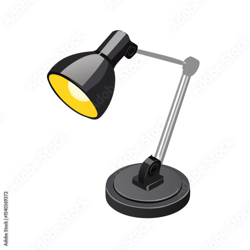 Isolated Black Desk Lamp with Yellow Light on Black Background, Table Illumination