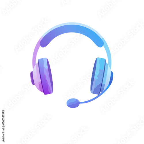 Headset with microphone in blue and purple, Communication device for gaming and podcasts, Customer service