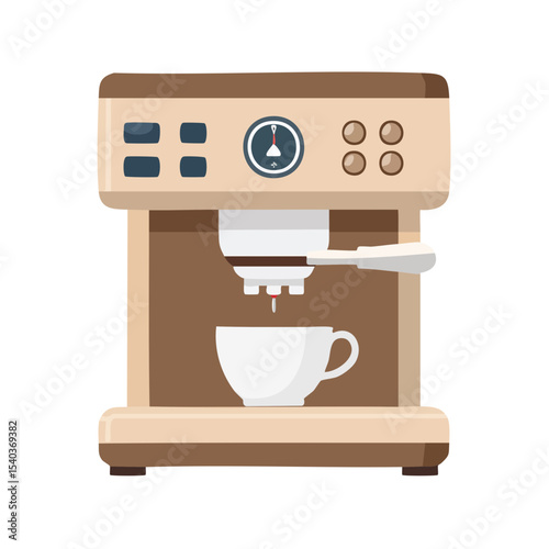 Espresso machine preparing cup of coffee vector illustration Beverage preparation at home or cafe Coffee making process flat icon