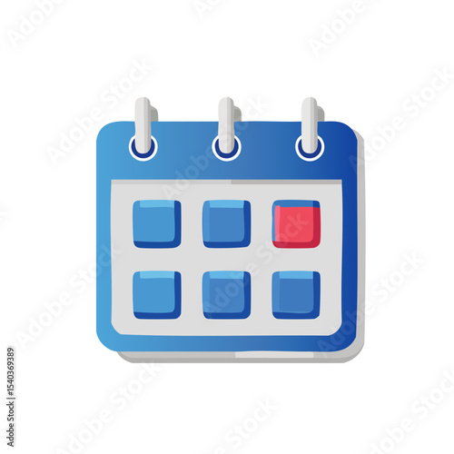Blue wall calendar icon with red highlighted date reminder dates time schedule events meetings appointments planning vector